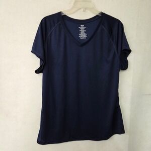 AVIVA Shirt Womens Navy Blue V Neck Short Sleeve Activewear Top Plus Size 3X